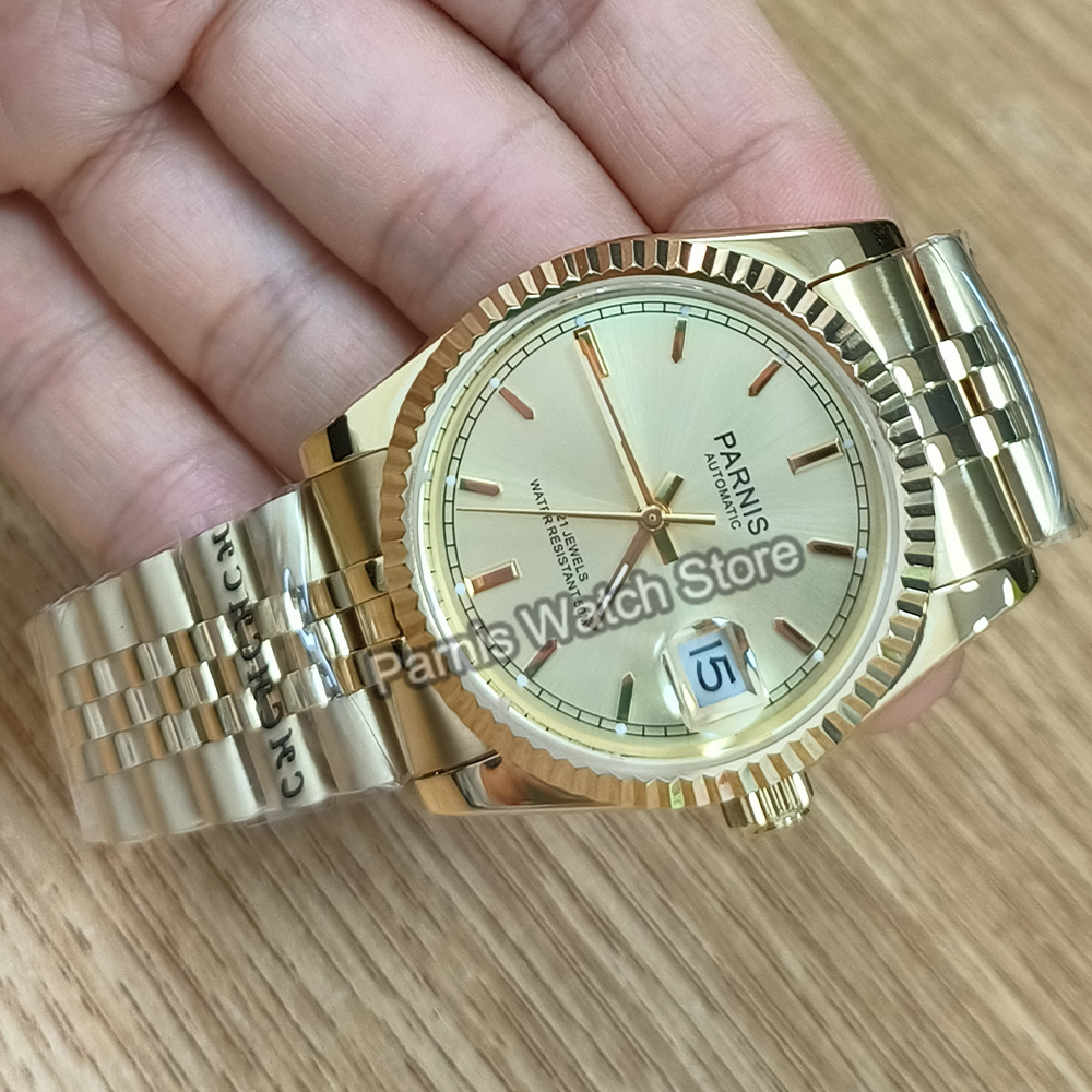 Parnis 36mm Gold Color Luminou - đánh giá và giá Rolex Watch Datejust
