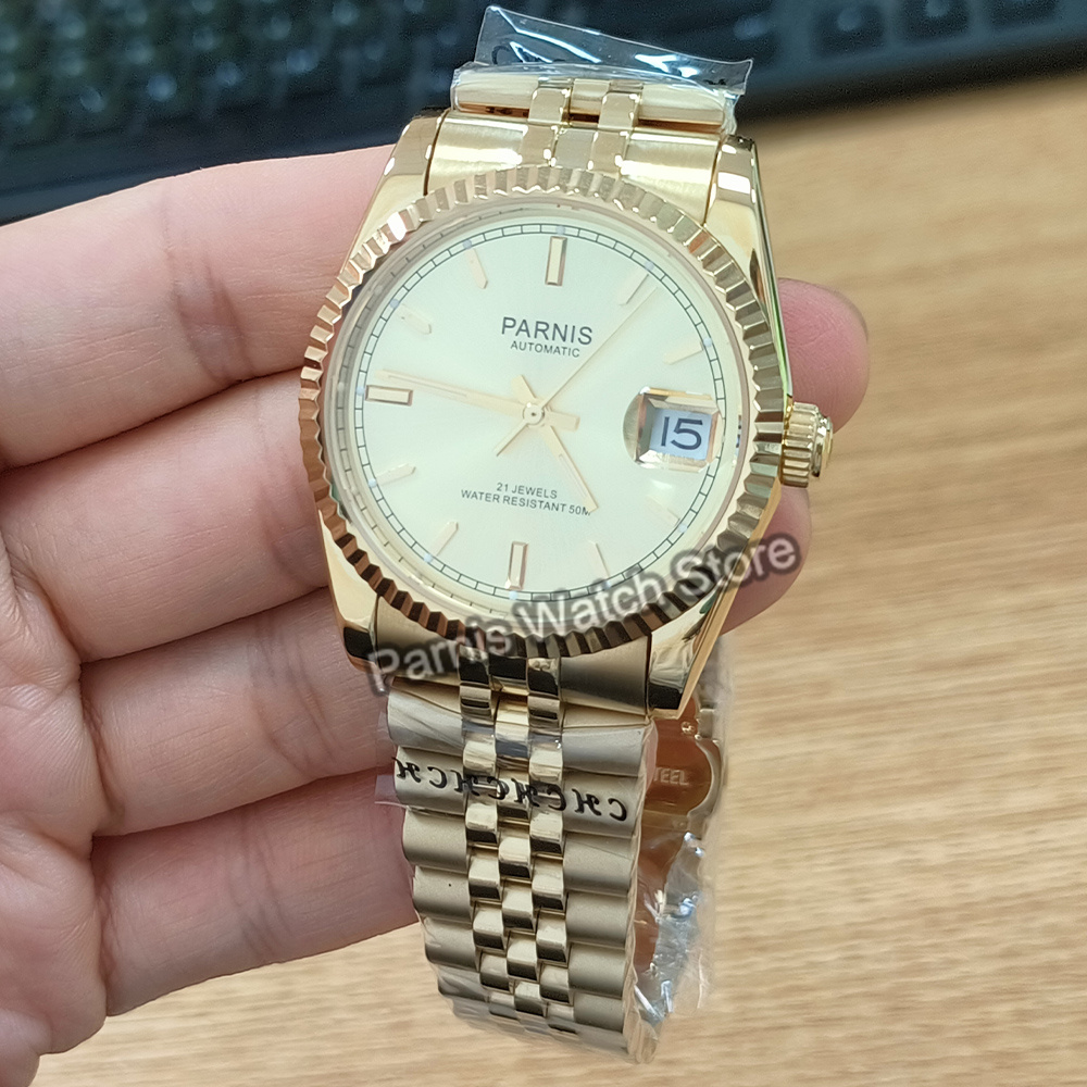 Parnis 36mm Gold Color Luminou - đánh giá và giá Rolex Watch Datejust