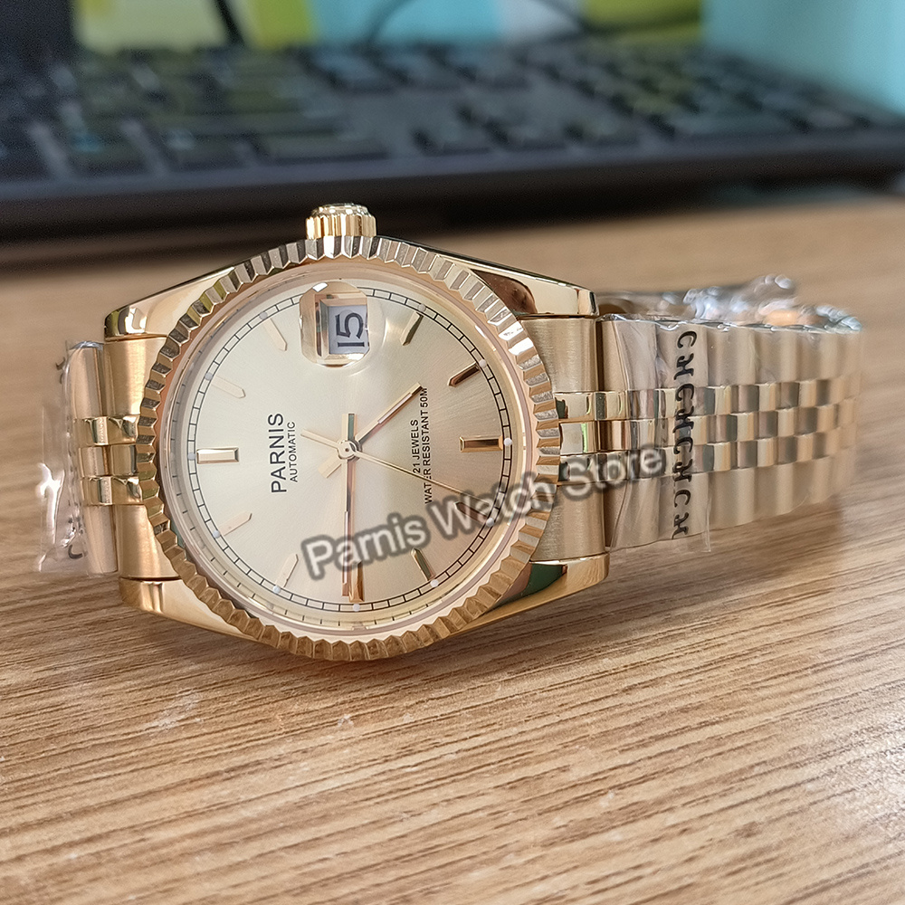 Parnis 36mm Gold Color Luminou - đánh giá và giá Rolex Watch Datejust