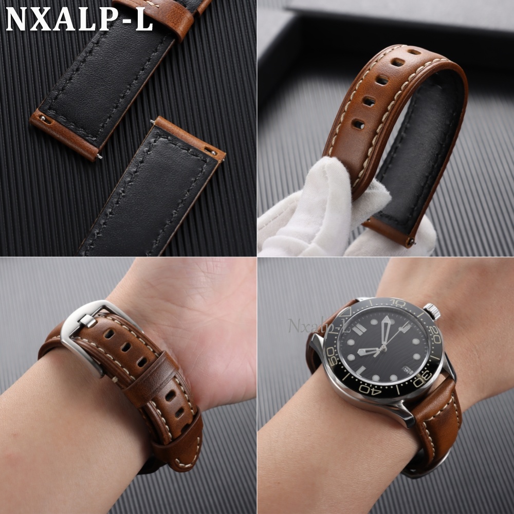 Oil Wax Cowhide Strap 18 20mm  - đánh giá và giá Omega Watch Speedmaster